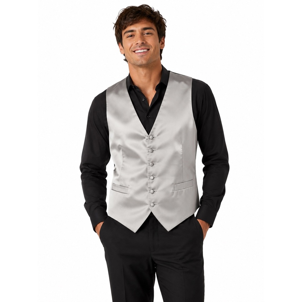 Burberrys Mens Vintage 100% Silk Waistcoat Vest Silver Grey Formal Size M